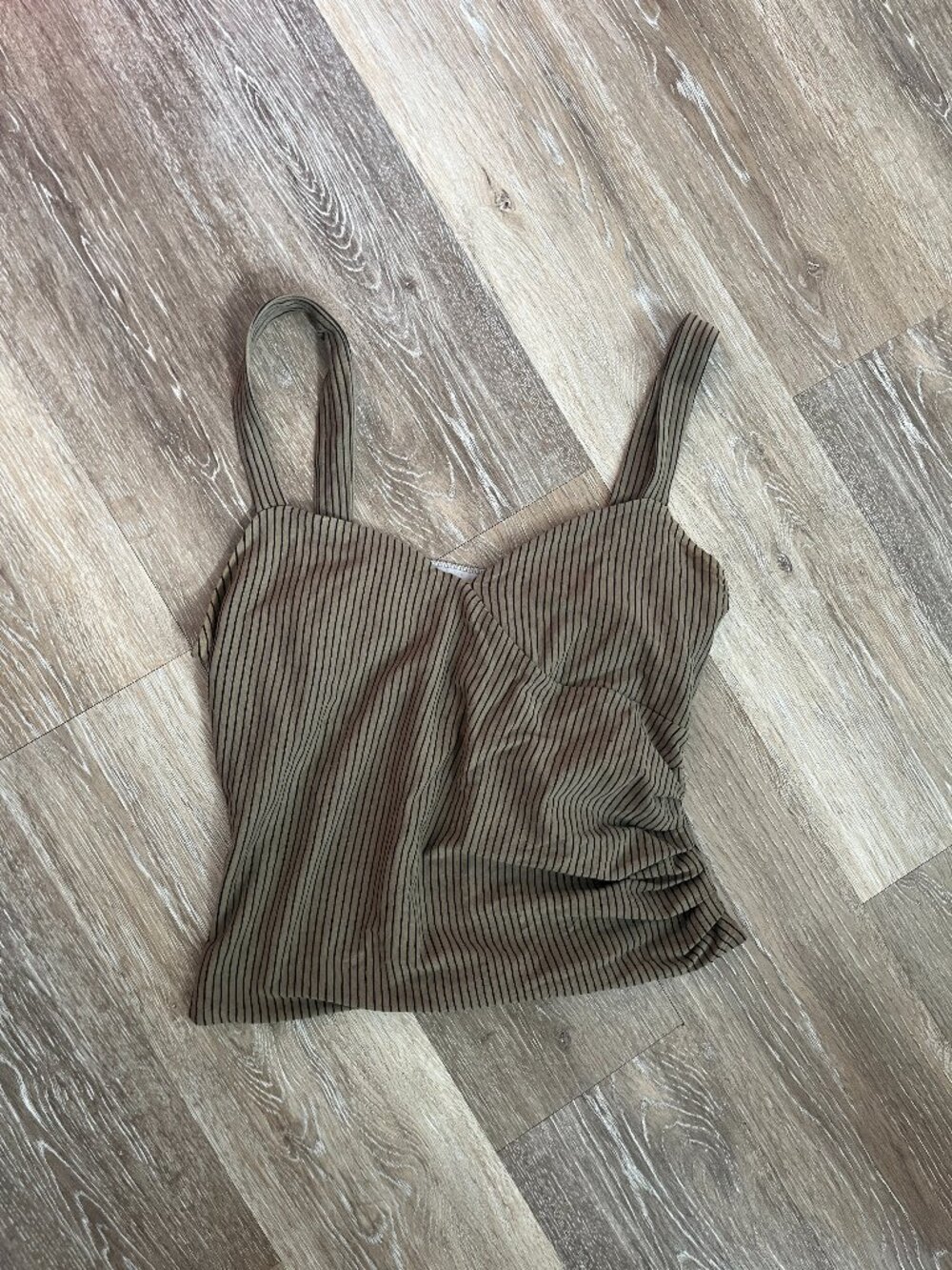 Vintage Express Army Green Striped Sweetheart Cami Tank Top